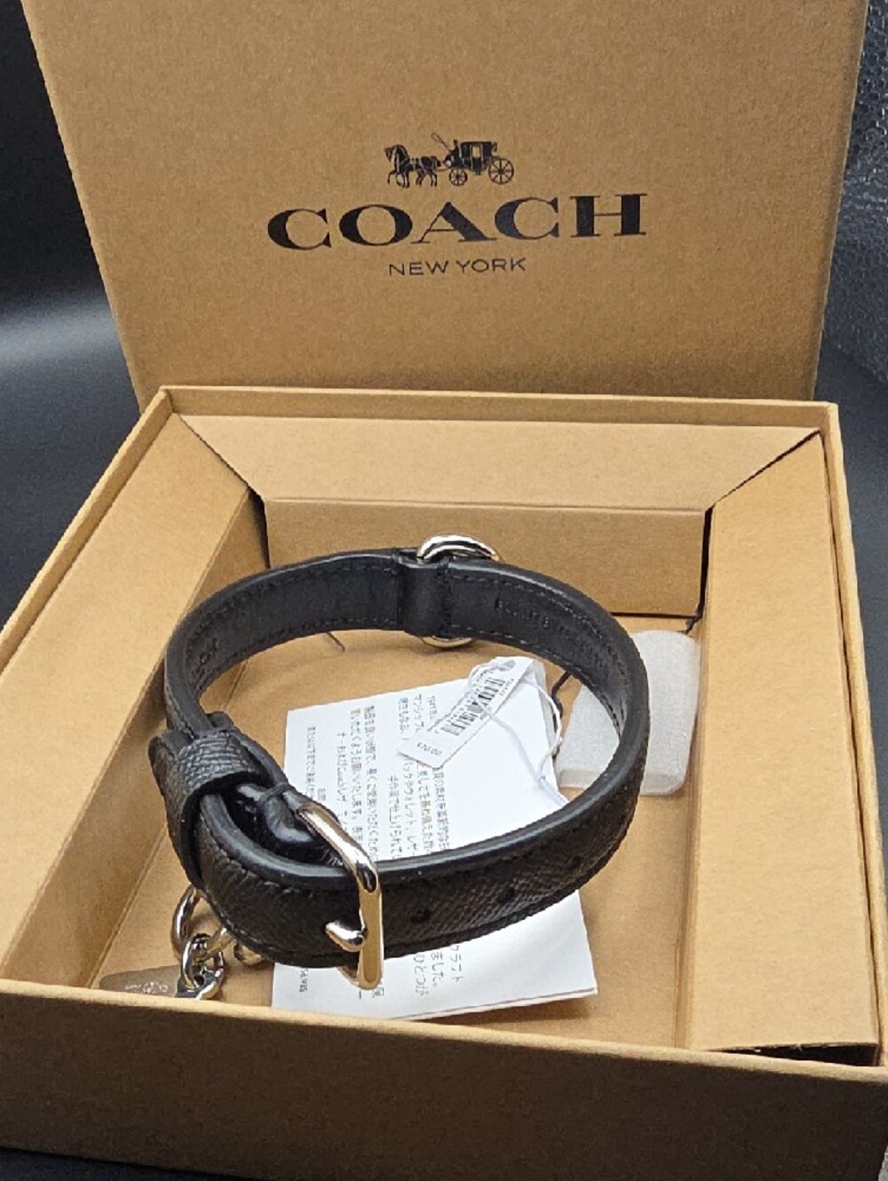 Coach Black Leather Dog Collar with Silver Bone Charm - Picture 6 of 7